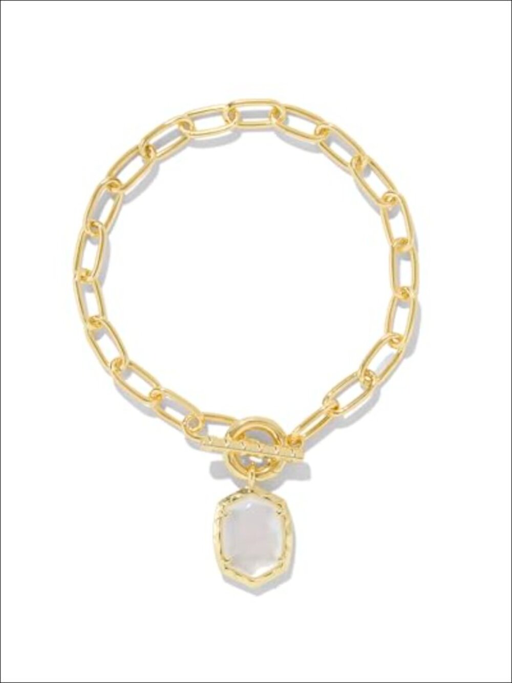 Gold Plated Link and Chain Bracelet with Mother-of-Pearl, 6.5 in
